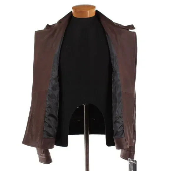 Latini NWT 100% Leather Asymmetrical Jacket Size 54 (XL US) In Brown
